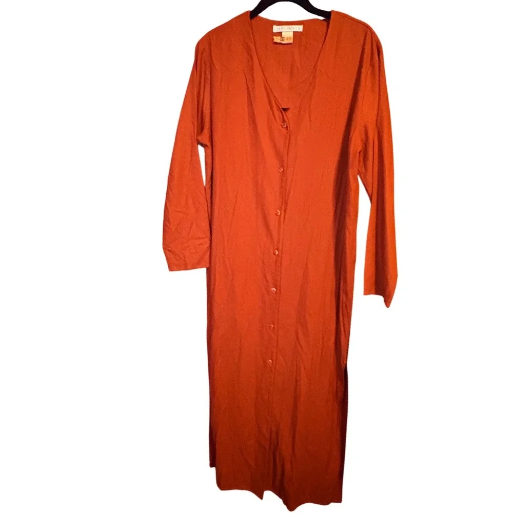 The Limited Womens XS Burnt Orange 100% Silk Button Front Maxi Dress Duster - Picture 2 of 7